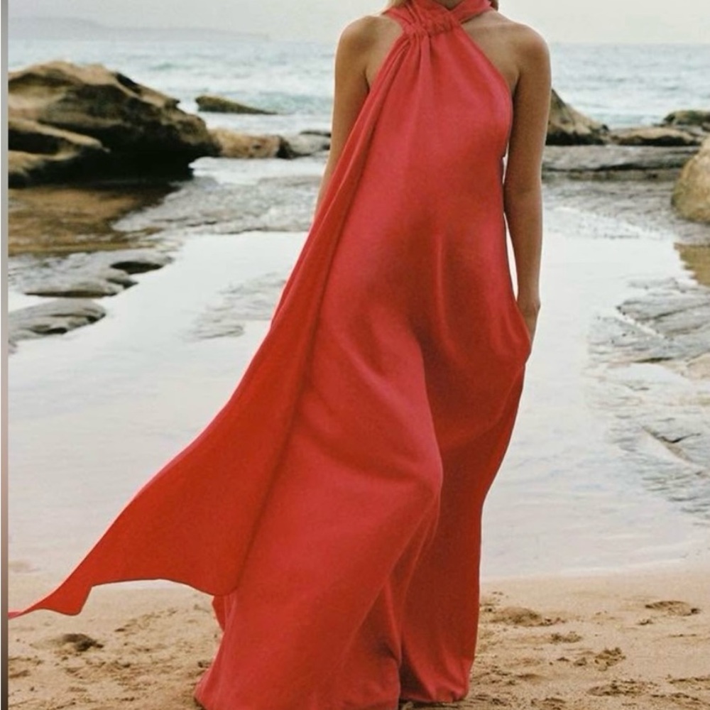 Reiss Vibrant Red Maxi Dress- Odell Halter Maxi